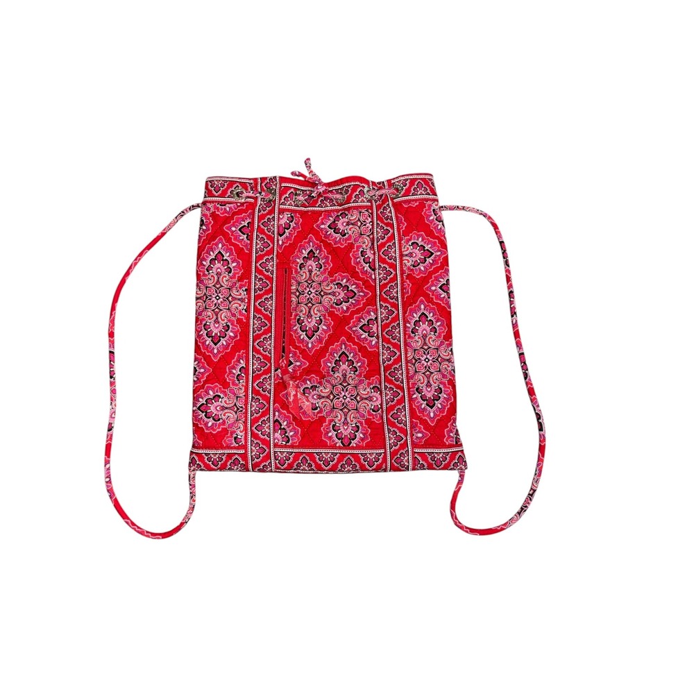 Vera Bradley Frankly Scarlet Quilted Cotton Drawstring Backpack Red‎  Floral Bag